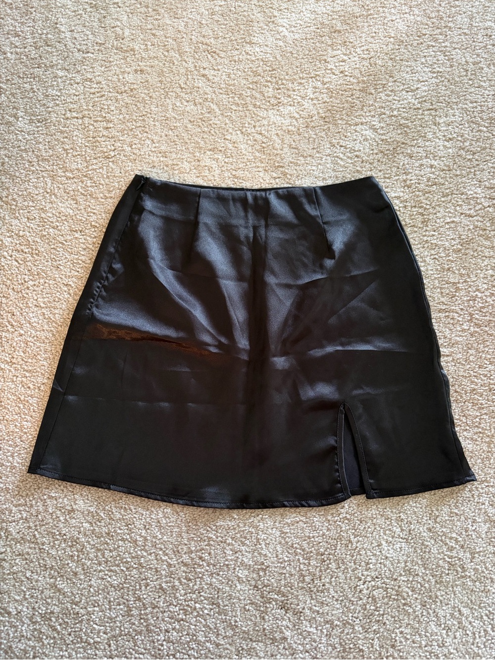 SHEIN Black Satin Mini Skirt with Front Slit